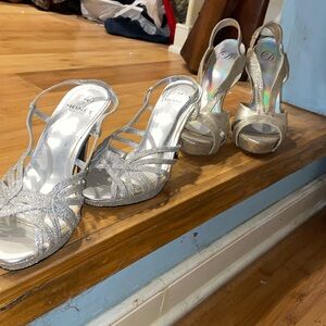 Two pairs of sparkling shoes Gold are size 5 1/2 silver 6